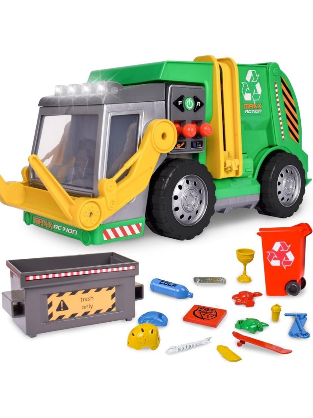 Motorized 19" Garbage Truck Toy Set with Lights, Sound, Dumpster & Mini Trash
